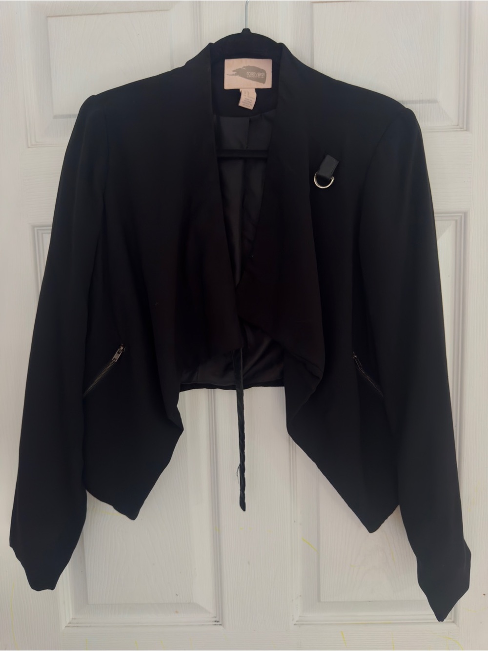 Forever 21 Black Cropped Draped Open-Front Women's Jacket